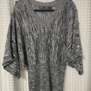 Brittany Black Charcoal V-Neck Sweater with Button Details